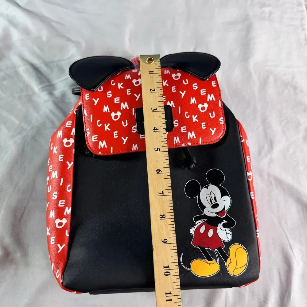 Loungefly Disney Mickey Mouse Mini Backpack Red Black Ears Logo Print NWT